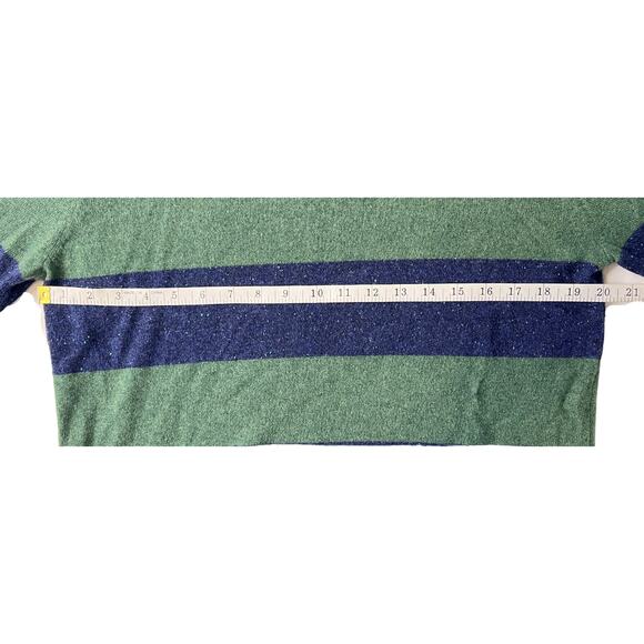 1-39 QI CASHMERE Men's Sweater Zip-Henley Blue/Green Striped Medium - Picture 14 of 16